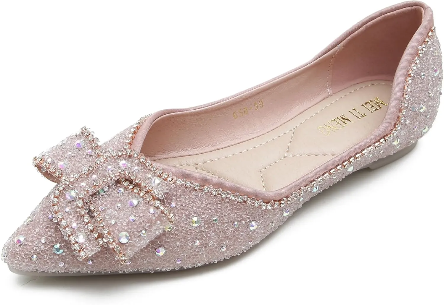 Women's Pointed Rhinestone Flat Shoes Glitter Flowers Wedding Comfortable Dress Shoes