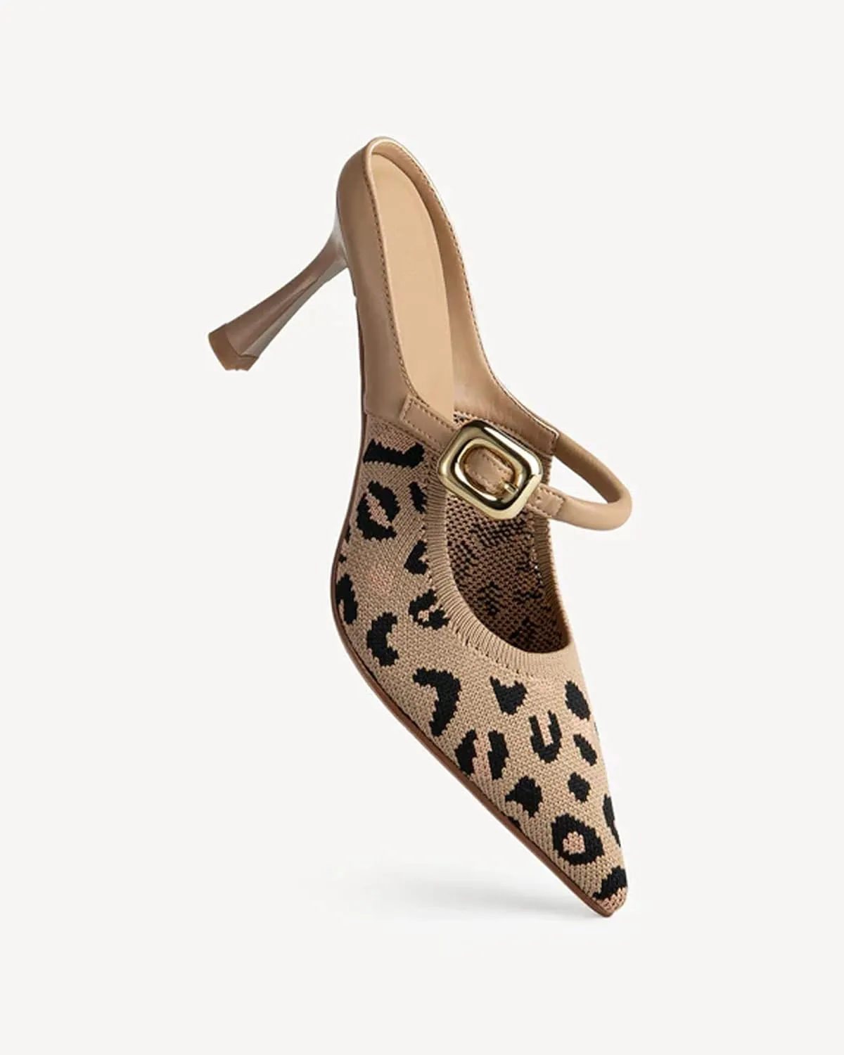 Women's Pointed Toe Heeled Mules, Knit Sandals, Slip-On Shoes