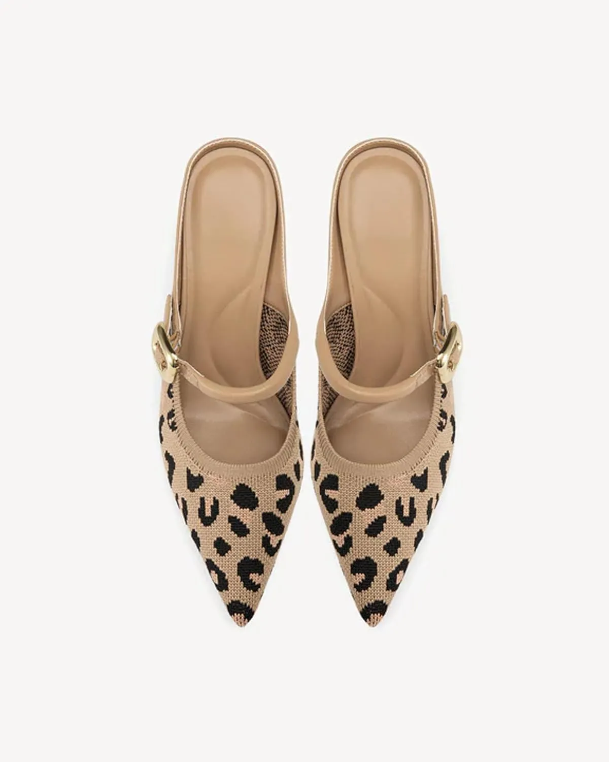 Women's Pointed Toe Heeled Mules, Knit Sandals, Slip-On Shoes