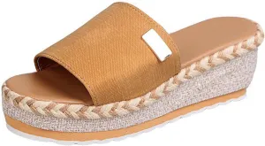 Womens Sandals 2023 Summer Fashion Casual Slip on Wedge Platform Slides Sandal Solid Open Toe Metal Decorate Slippers Comfy Outdoor Anti-Slip Shoes