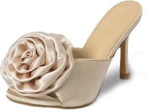 Women's Sexy Floral High Heels Mule Open Toe Slip On Stiletto Heel Dress Sandals