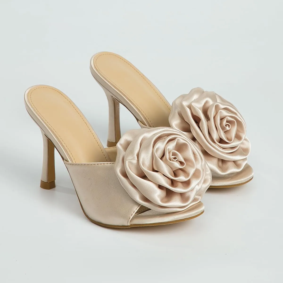Women's Sexy Floral High Heels Mule Open Toe Slip On Stiletto Heel Dress Sandals