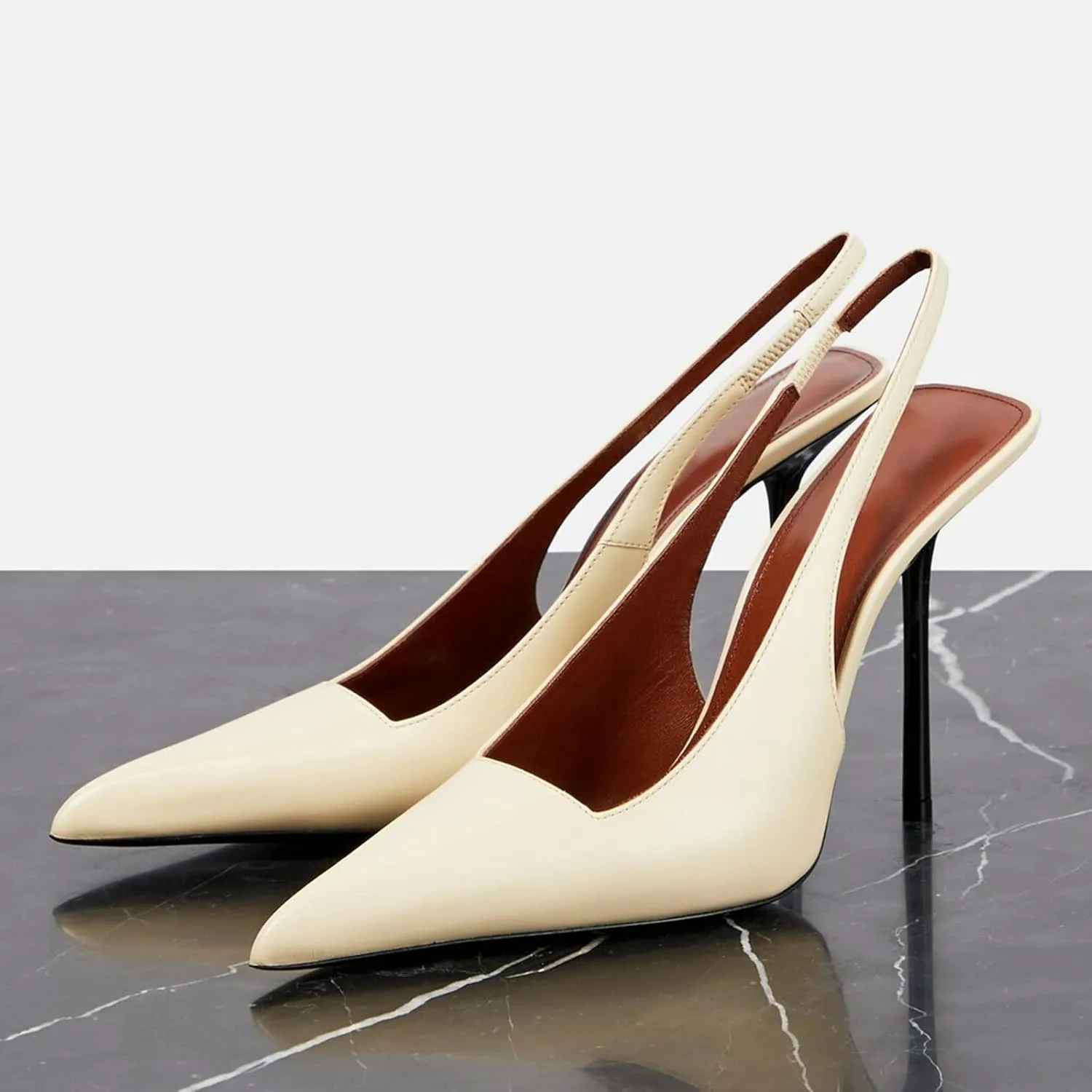 Women's Slingback Stiletto Heels Stretch Strap Slip On Pumps Shoes Pointed Toe Backless Patent Leather Dress High Heels