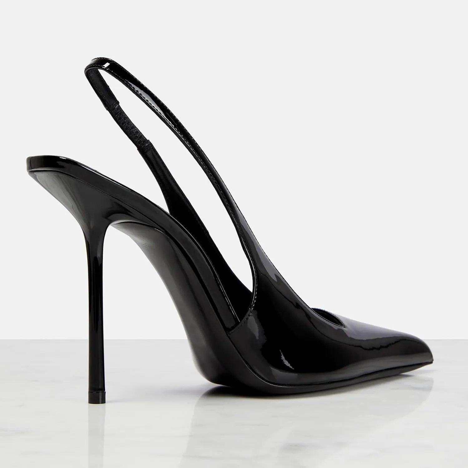 Women's Slingback Stiletto Heels Stretch Strap Slip On Pumps Shoes Pointed Toe Backless Patent Leather Dress High Heels