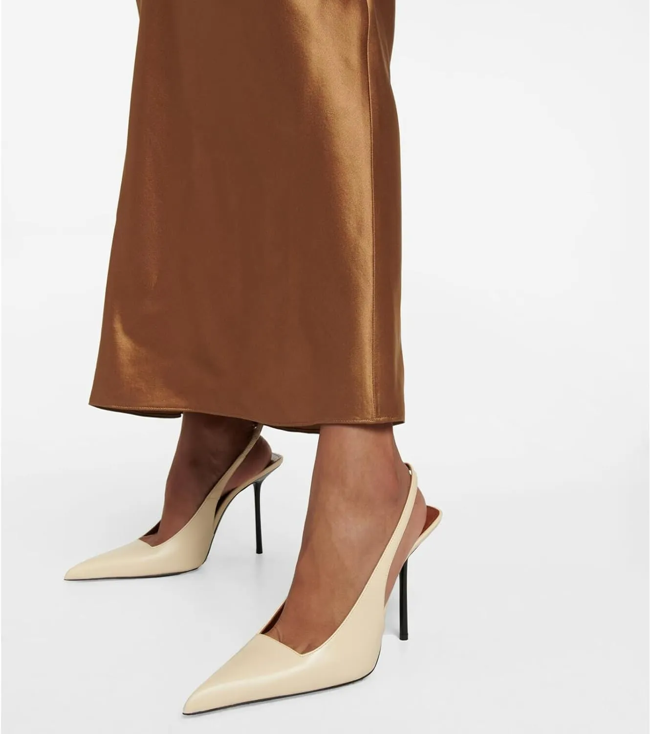 Women's Slingback Stiletto Heels Stretch Strap Slip On Pumps Shoes Pointed Toe Backless Patent Leather Dress High Heels
