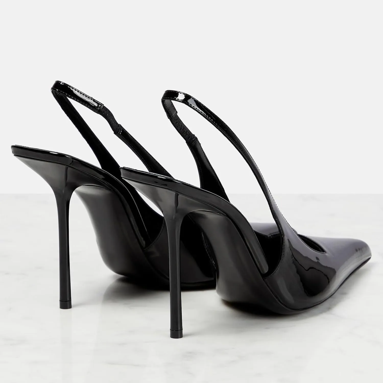 Women's Slingback Stiletto Heels Stretch Strap Slip On Pumps Shoes Pointed Toe Backless Patent Leather Dress High Heels