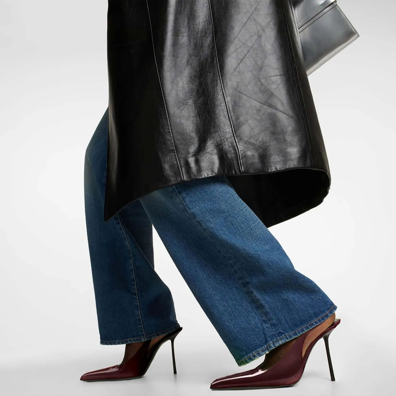 Women's Slingback Stiletto Heels Stretch Strap Slip On Pumps Shoes Pointed Toe Backless Patent Leather Dress High Heels