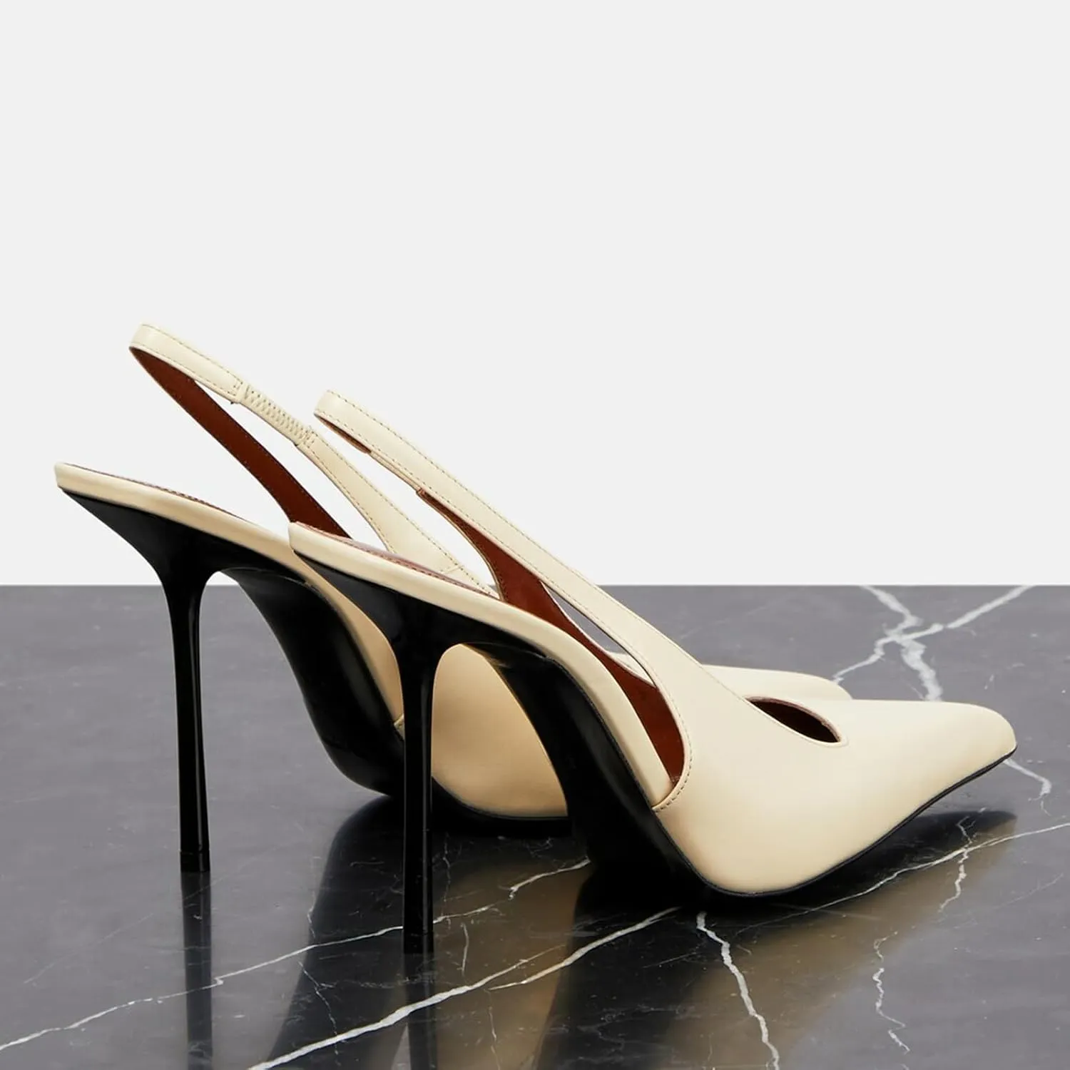Women's Slingback Stiletto Heels Stretch Strap Slip On Pumps Shoes Pointed Toe Backless Patent Leather Dress High Heels