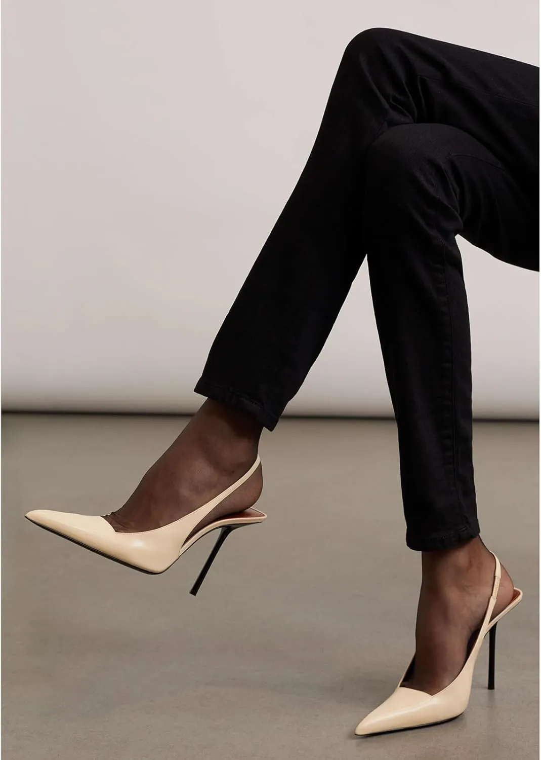 Women's Slingback Stiletto Heels Stretch Strap Slip On Pumps Shoes Pointed Toe Backless Patent Leather Dress High Heels