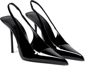 Women's Slingback Stiletto Heels Stretch Strap Slip On Pumps Shoes Pointed Toe Backless Patent Leather Dress High Heels