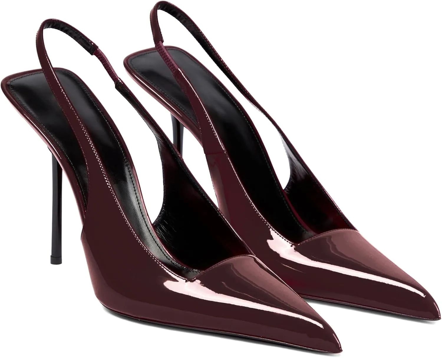 Women's Slingback Stiletto Heels Stretch Strap Slip On Pumps Shoes Pointed Toe Backless Patent Leather Dress High Heels