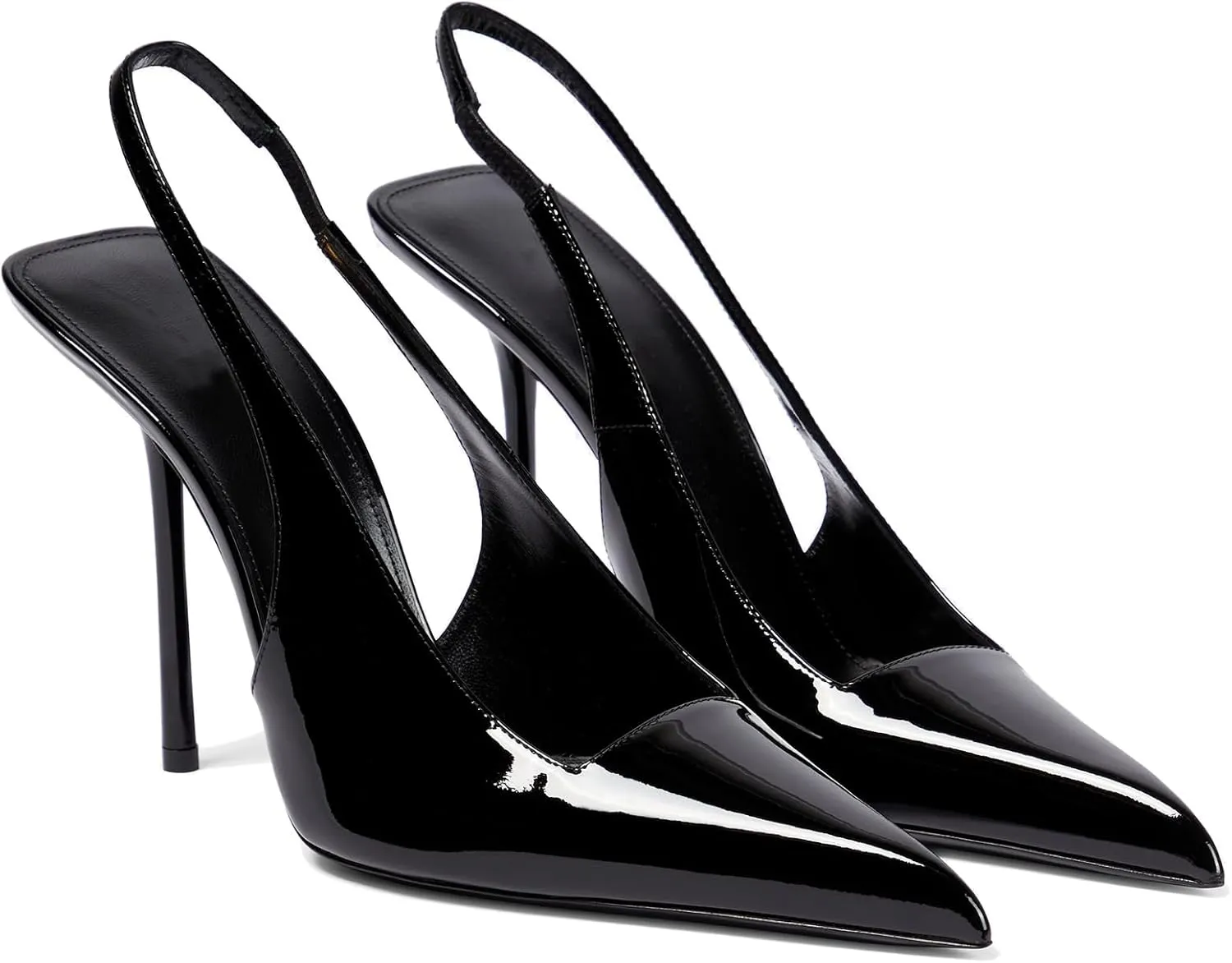 Women's Slingback Stiletto Heels Stretch Strap Slip On Pumps Shoes Pointed Toe Backless Patent Leather Dress High Heels