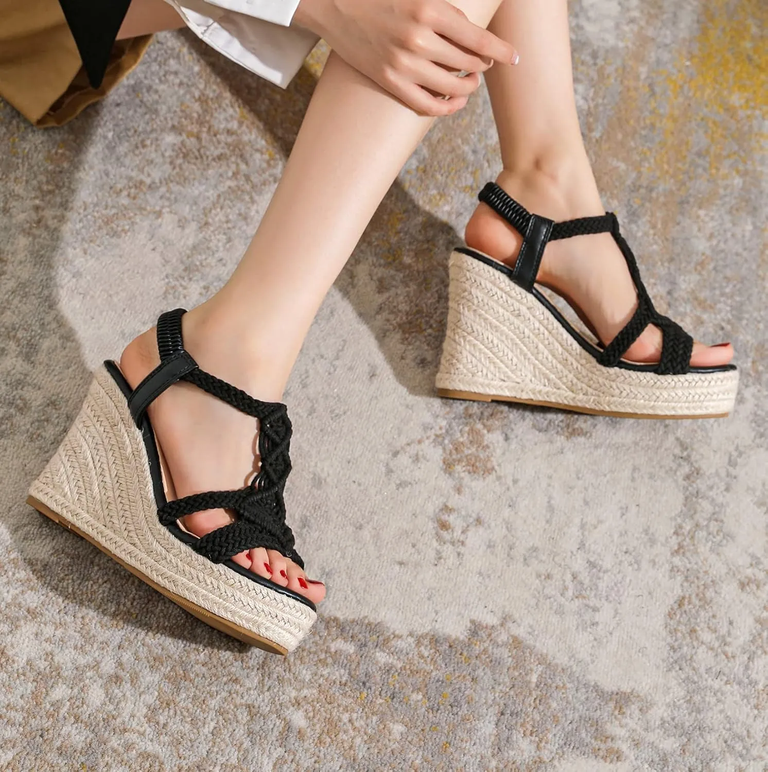 Womens Slip On Espadrille Wedge Sandals Slingback Platform Sandals Summer Dress Heels
