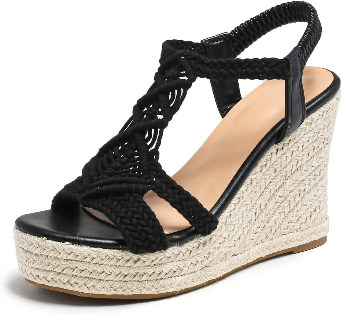 Womens Slip On Espadrille Wedge Sandals Slingback Platform Sandals Summer Dress Heels