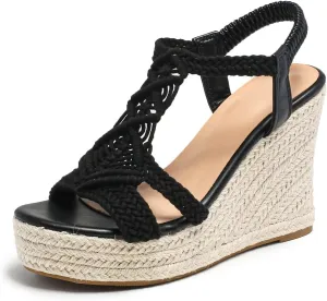 Womens Slip On Espadrille Wedge Sandals Slingback Platform Sandals Summer Dress Heels