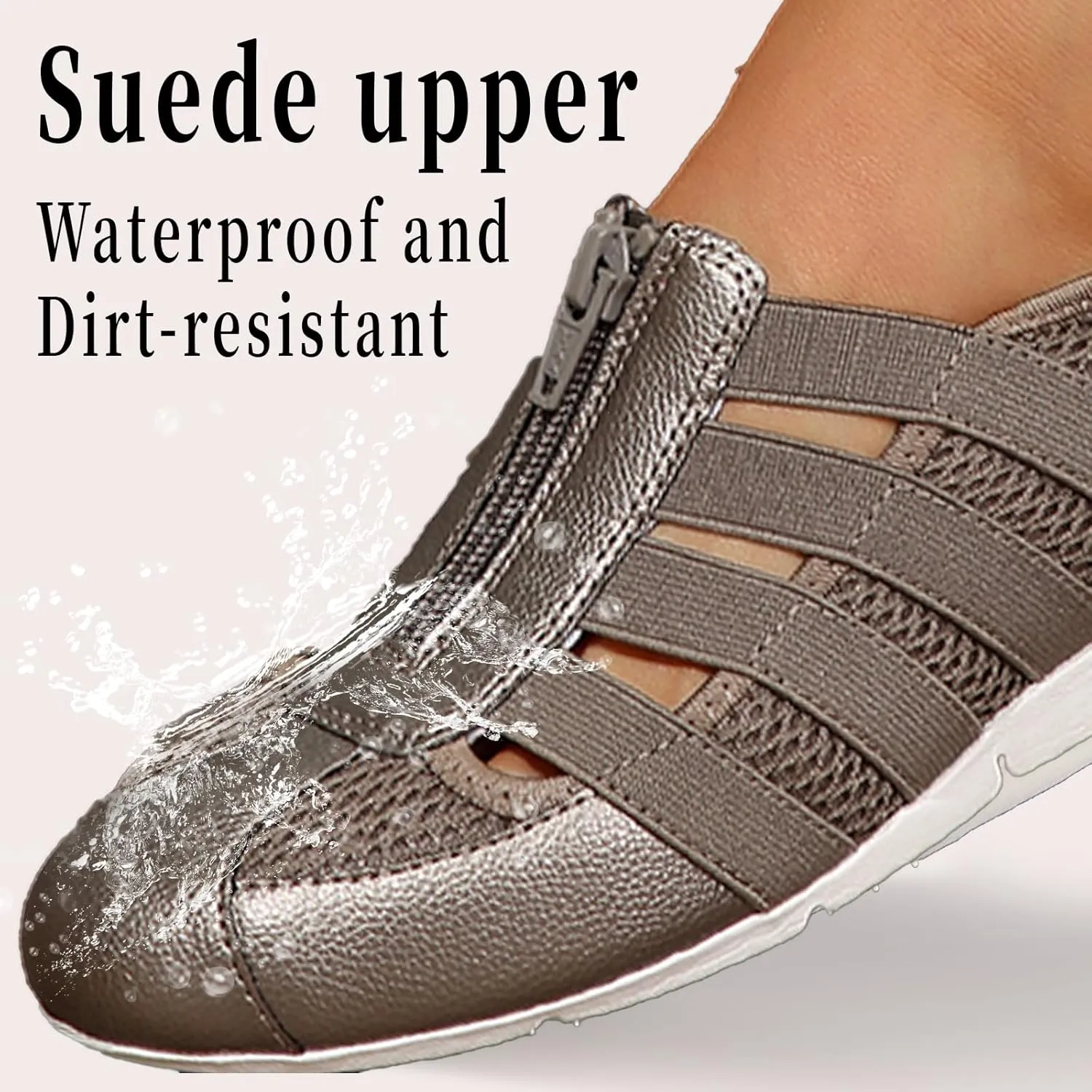 Women's Slip-On Loafers for Gyming Breathable Walking Shoes Lightweight Casual Sneaker with Zipper