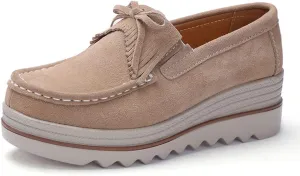 Women's Slip On Platform Shoes Comfort Suede Moccasins Low Top Wedge Loafers