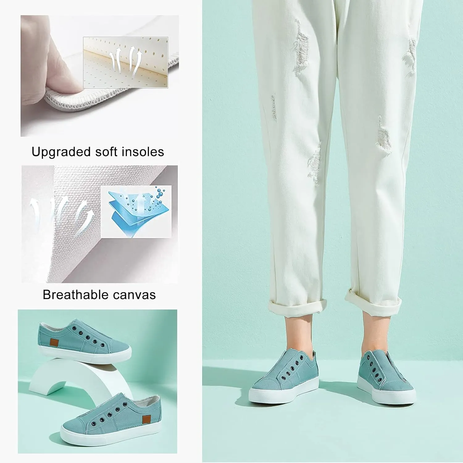 Women's Slip on Shoes Non Slip Fashion Canvas Sneakers Low Top Casual Shoes
