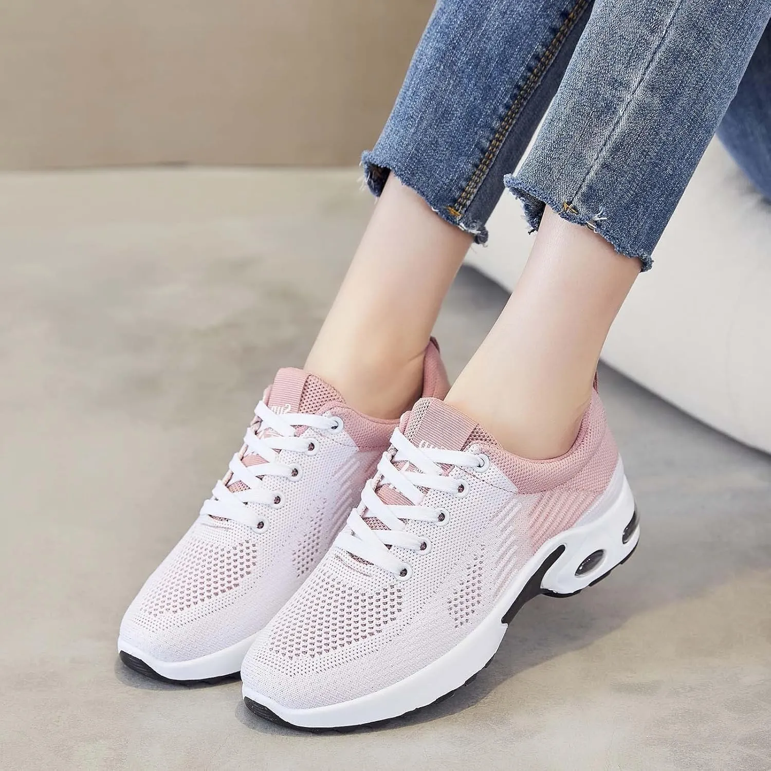 Womens Sneakers Air Cushion Running Shoes Mens Lightweight Tennis Walking Shoes Mesh Breathable Gym Work Fashion Sneakers Training Comfortable Walking Shoe Non Slip Workout Casual Sport Shoe