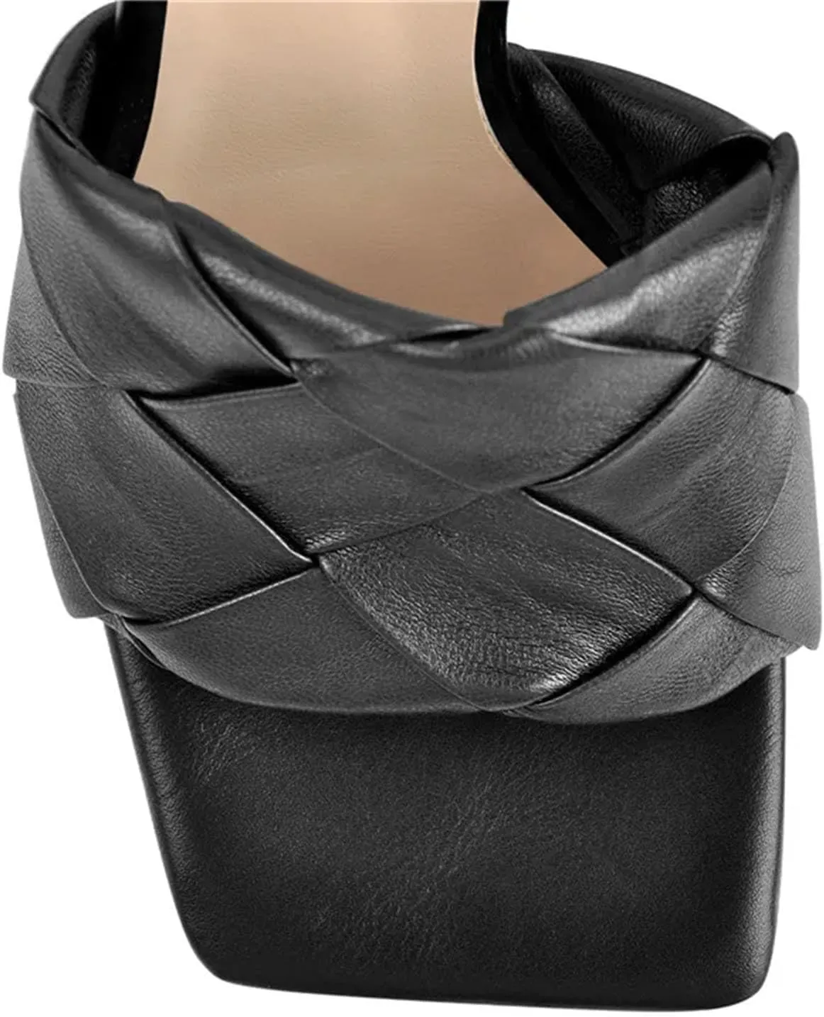 Women's Square Toe Black Mules - Thin High Heel Slip On Summer Sandals