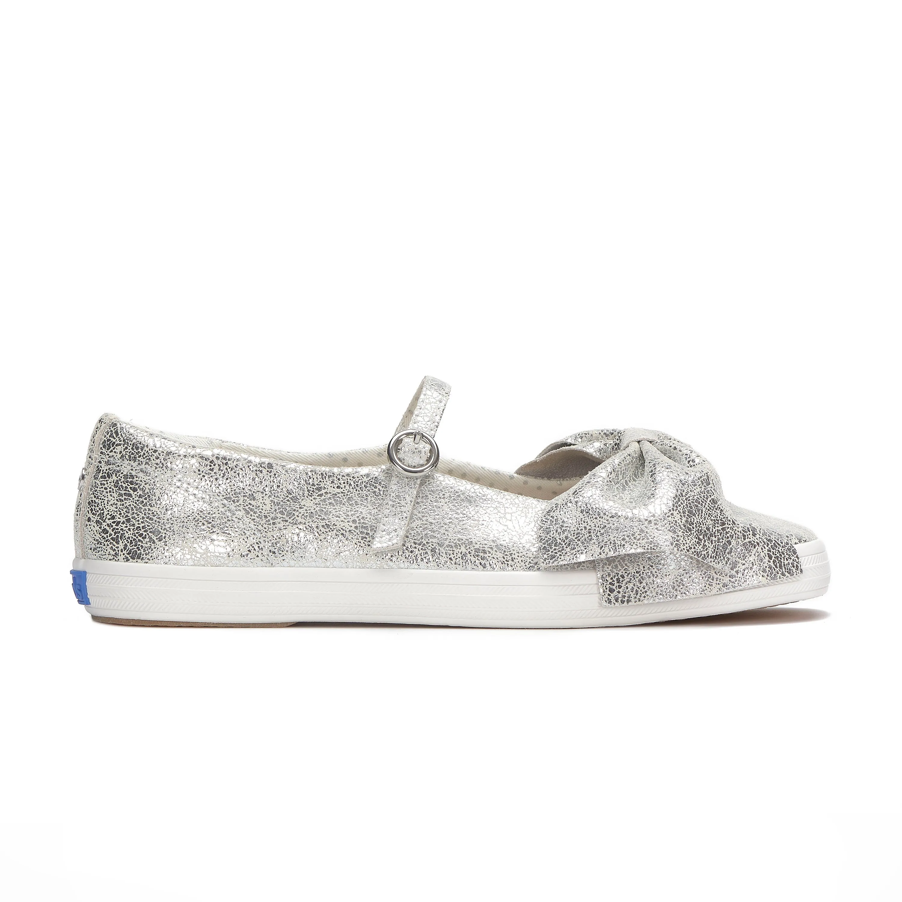 Women's Square Toe Mary Jane Bow Distressed Silver