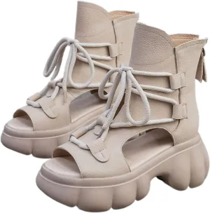 Women's Vintage High Top Gladiator Boot Sandals Sexy Comfor Fish Mouth Back Zipper Soft Platform Wedge Booties Fashion Casual Walking Beach Roman Sandals