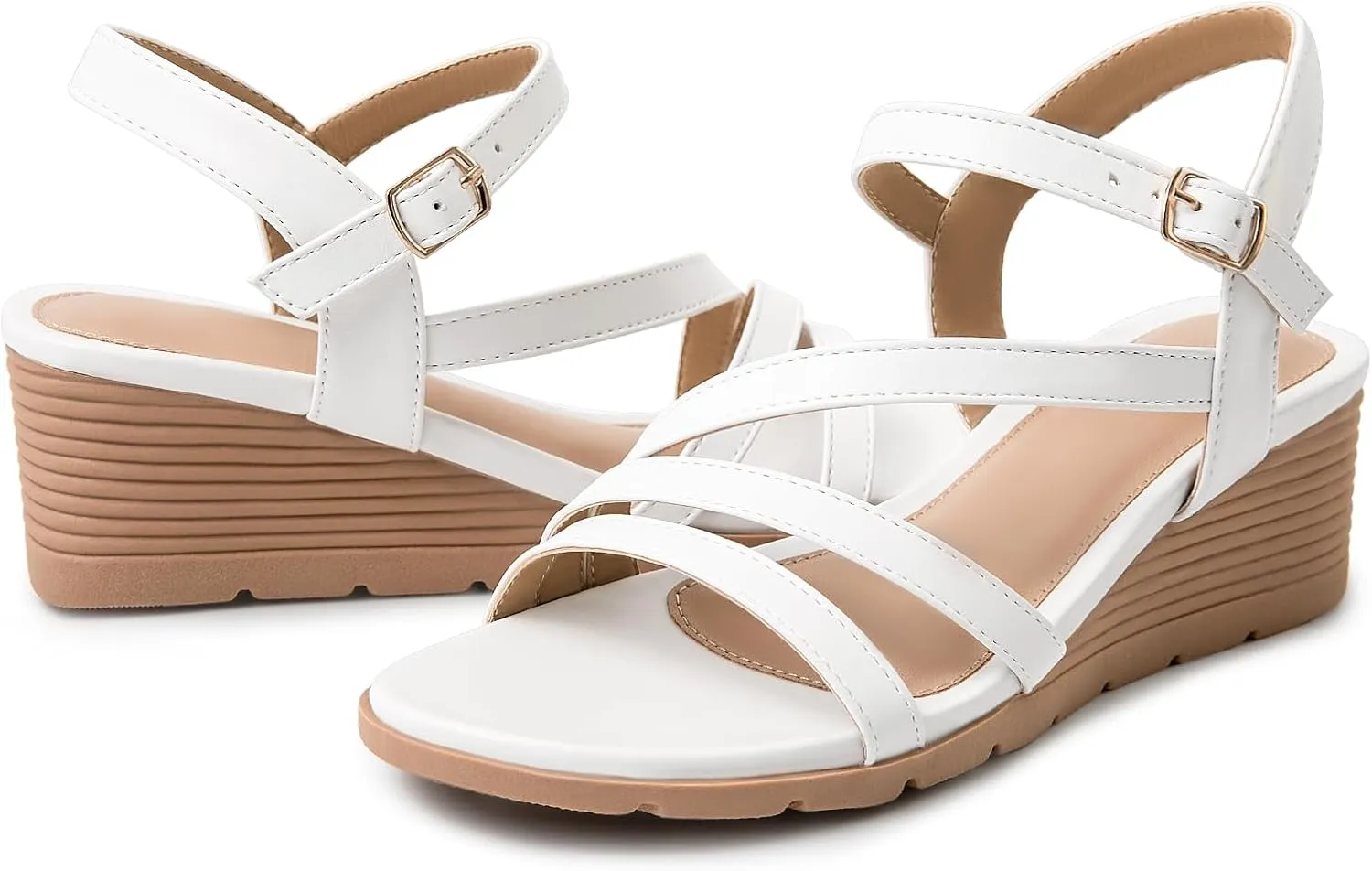 Women's Wedge Sandals Dressy, Comfortable Strappy Low Wedges Womens Open Toe Sandal for Summer