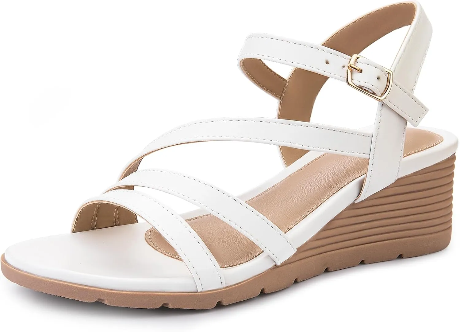 Women's Wedge Sandals Dressy, Comfortable Strappy Low Wedges Womens Open Toe Sandal for Summer