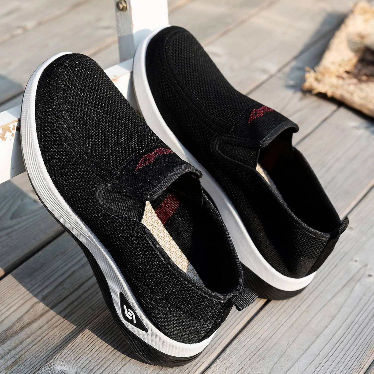 Women's Woven Orthopedic Breathable Soft Shoes Go Walk Slip on Shoes Diabetic Foam Shoes Hands Free Slip on Sneakers with Arch Support for Women