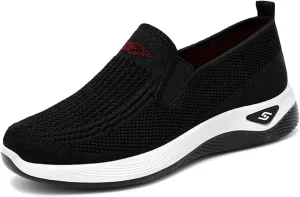Women's Woven Orthopedic Breathable Soft Shoes Go Walk Slip on Shoes Diabetic Foam Shoes Hands Free Slip on Sneakers with Arch Support for Women