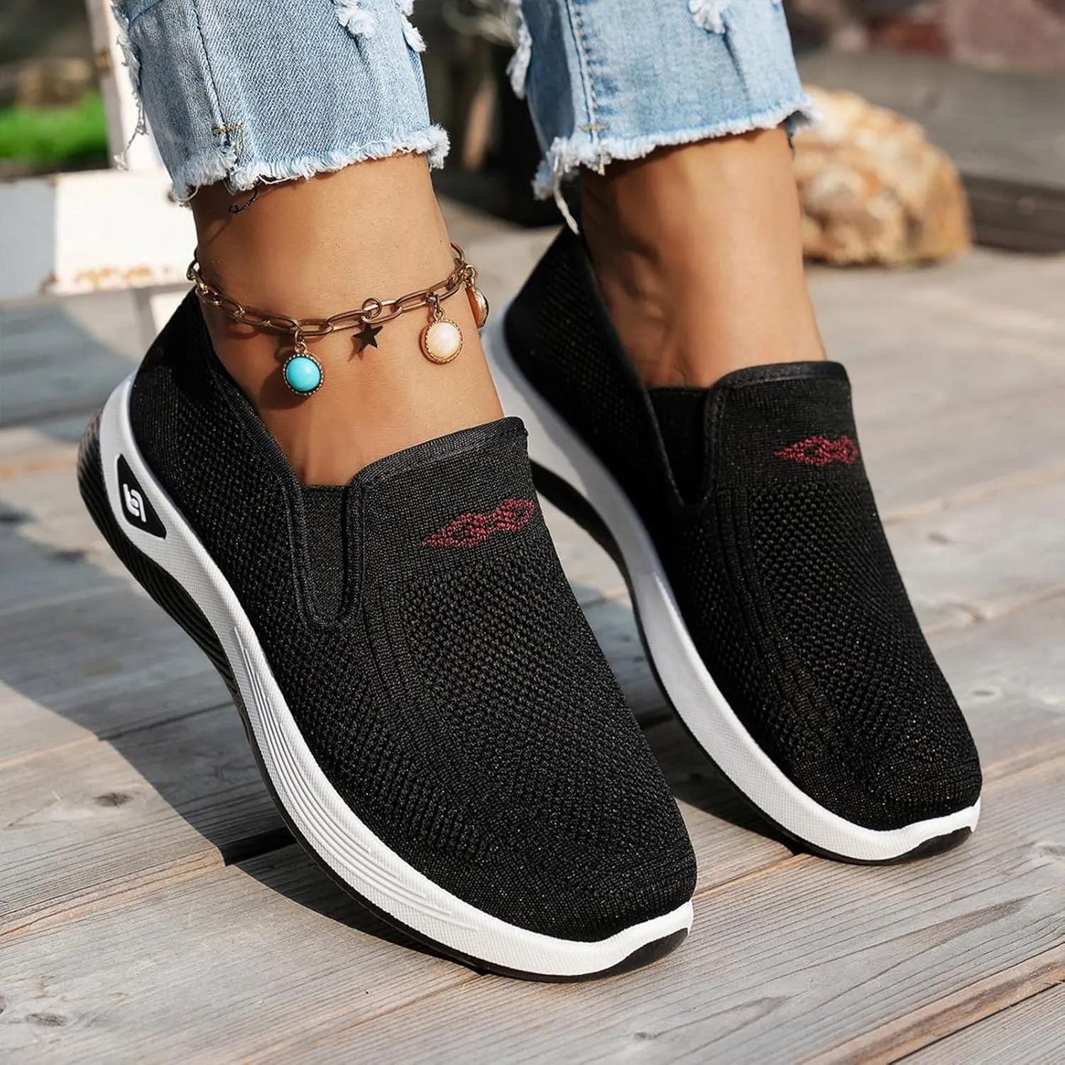 Women's Woven Orthopedic Breathable Soft Shoes Go Walk Slip on Shoes Diabetic Foam Shoes Hands Free Slip on Sneakers with Arch Support for Women