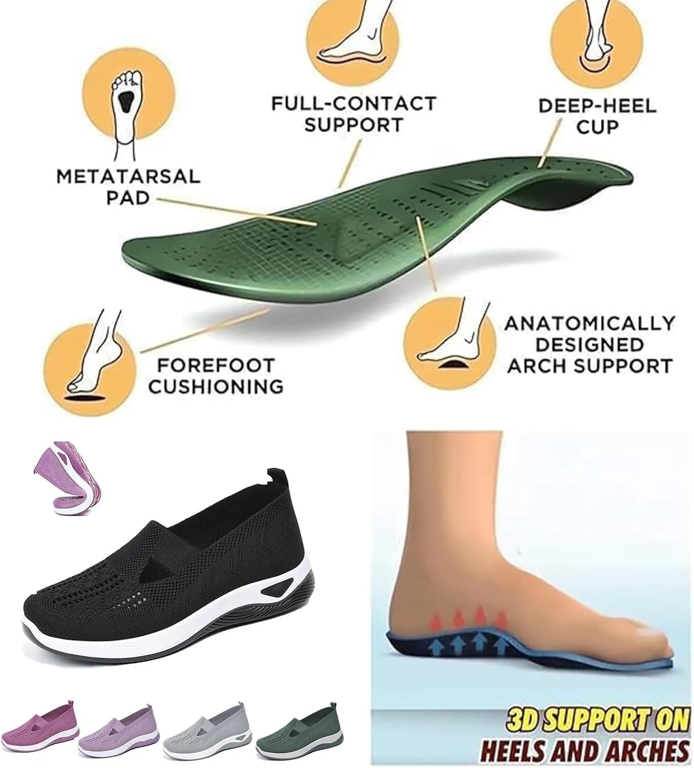 Women's Woven Orthopedic Breathable Soft Shoes Go Walk Slip on Shoes Diabetic Foam Shoes Hands Free Slip on Sneakers with Arch Support for Women