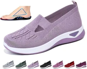 Women's Woven Orthopedic Breathable Soft Sole Shoes,Walking Plantar Fasciitis Slides Sandals Anti-Slip Foam Mesh Shoes Comfortable Recovery Orthopedic Shoes Go Walking Slip on Diabetic Foam Shoes