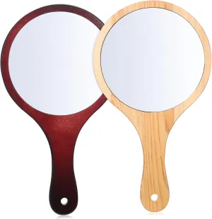 Wood Mirror Handheld Large Makeup Mirror Wooden Handle Portable Magnifying for Women