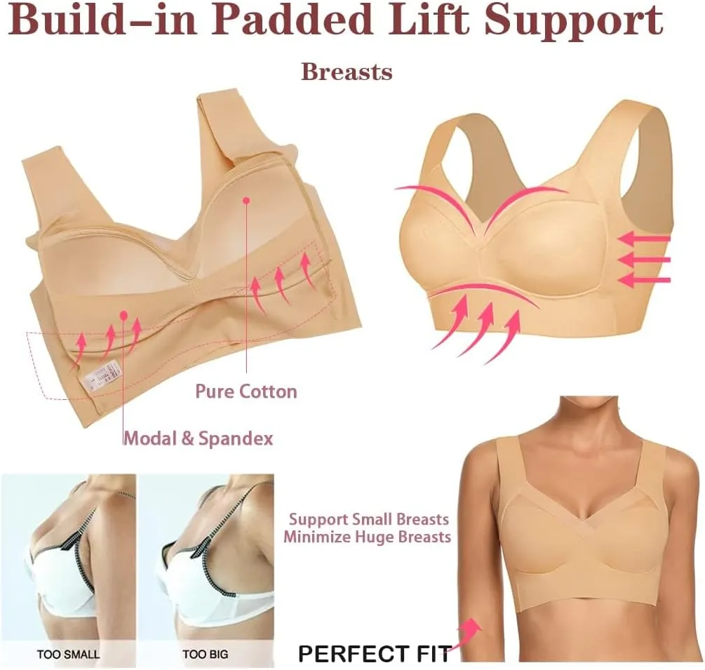 WOWENY Womens Seamless Wirefree Bras Comfortable Wireless Bras No Underwire Padded Push Up Soft Back Smoothing Bra