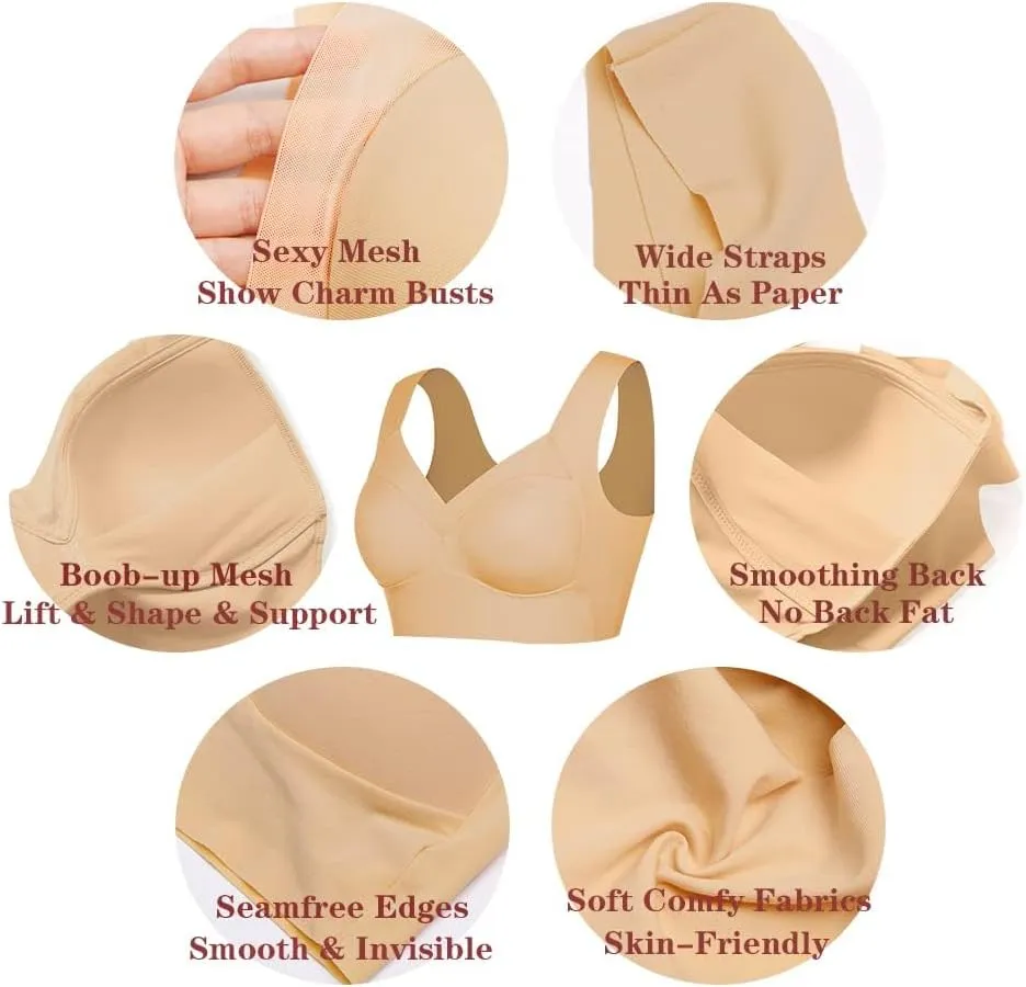 WOWENY Womens Seamless Wirefree Bras Comfortable Wireless Bras No Underwire Padded Push Up Soft Back Smoothing Bra