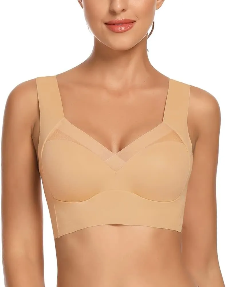 WOWENY Womens Seamless Wirefree Bras Comfortable Wireless Bras No Underwire Padded Push Up Soft Back Smoothing Bra