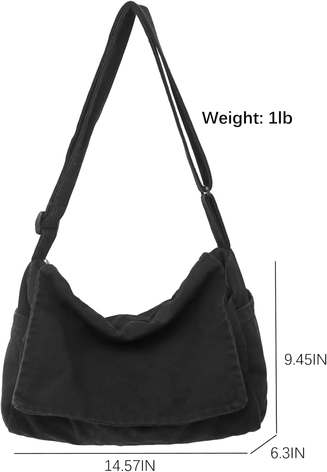 Wxnow Versatile Canvas Shoulder Tote Shopping/Work/Travel Ready Thin Water-Resistant Fabric Unisex Minimalist Daily Bag (Black)