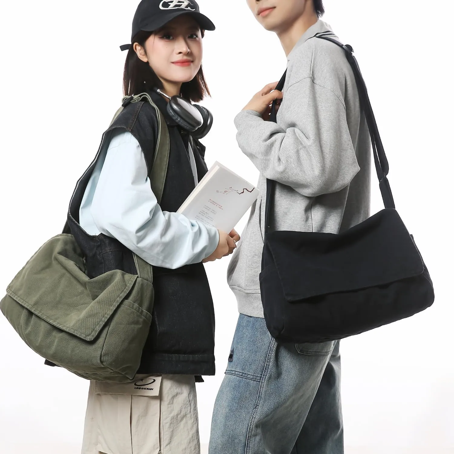 Wxnow Versatile Canvas Shoulder Tote Shopping/Work/Travel Ready Thin Water-Resistant Fabric Unisex Minimalist Daily Bag (Black)