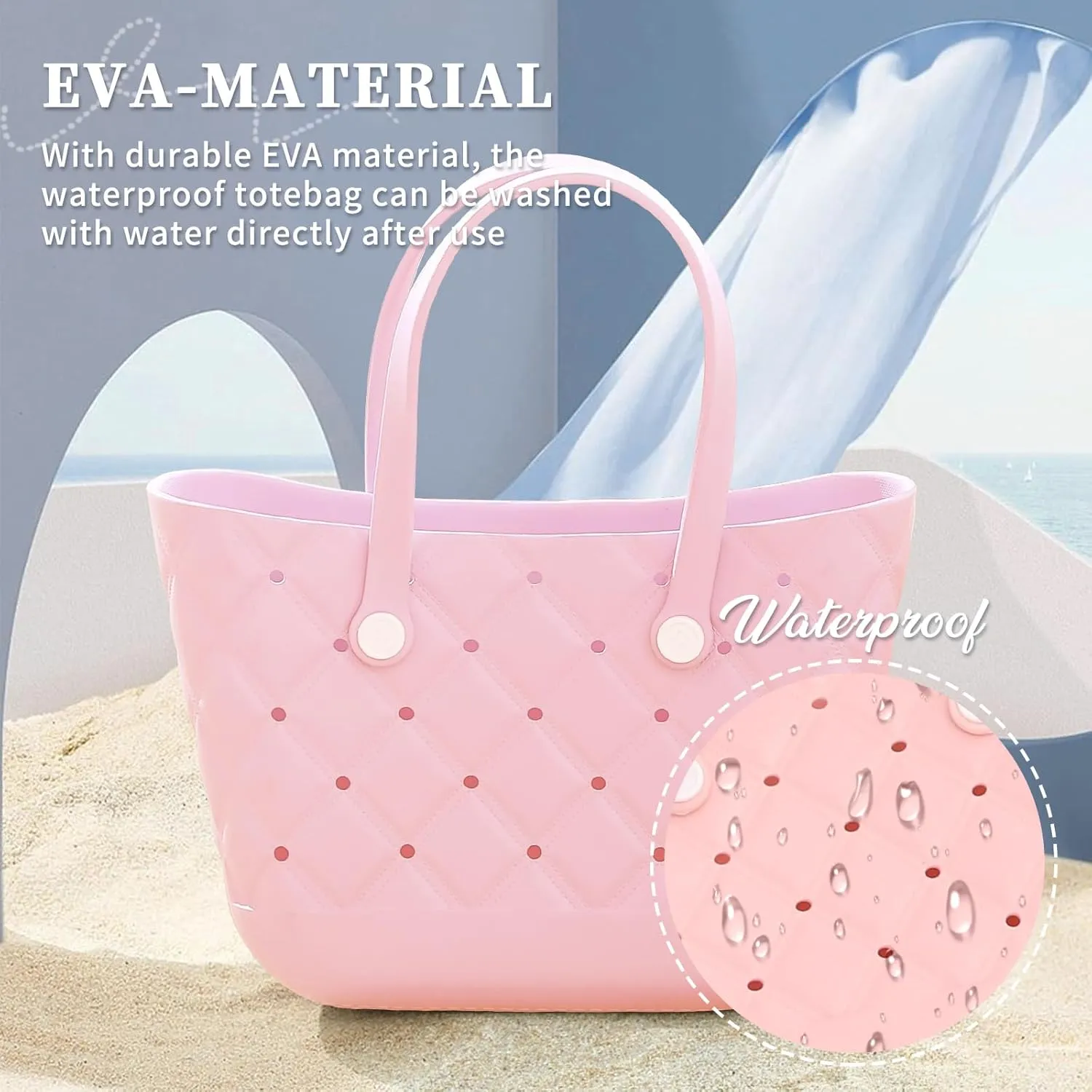 X Large Beach Bag Rubber Tote Bag, Waterproof Washable Proof Travel Bag for Women Handbag for Sports Beach Market Pool