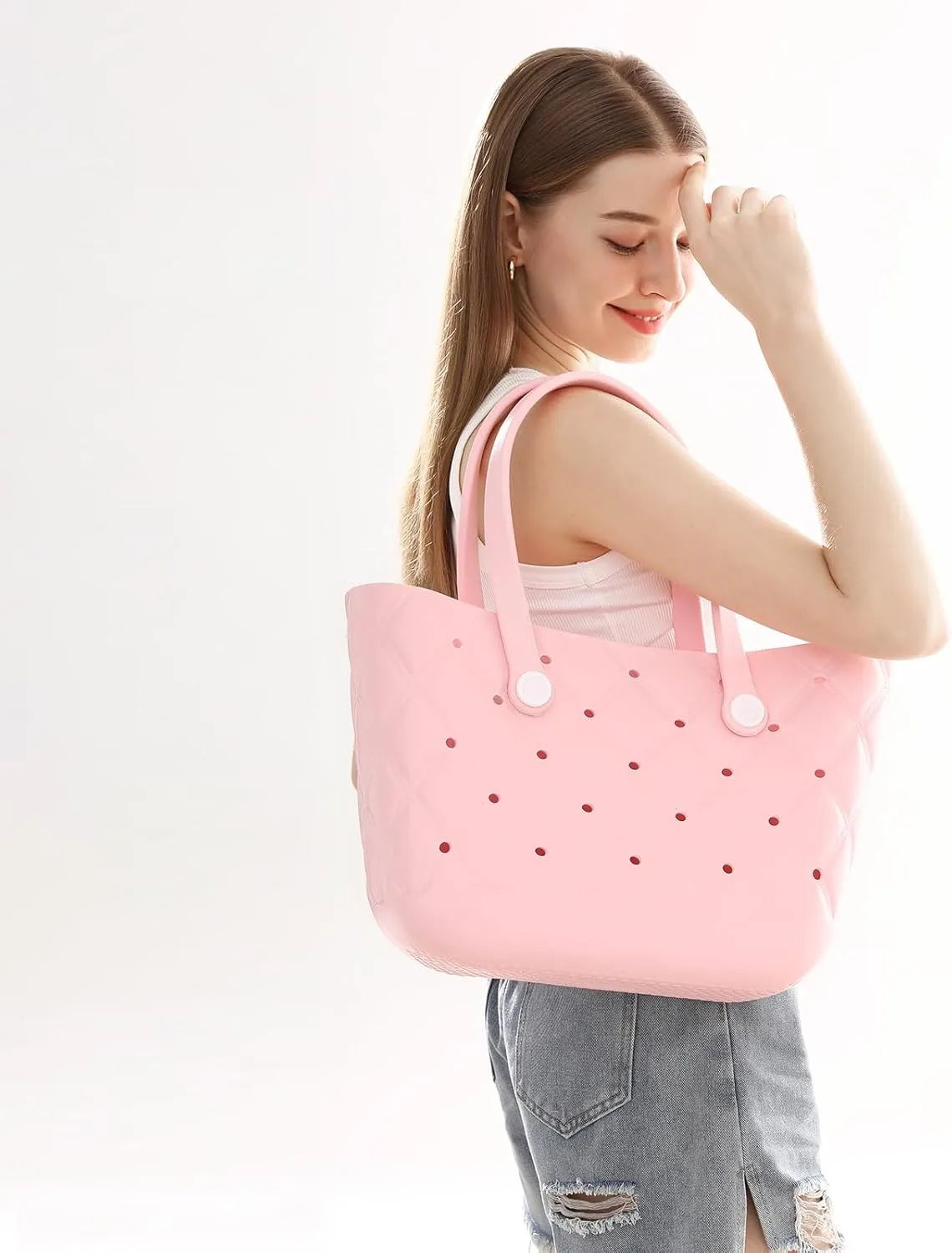 X Large Beach Bag Rubber Tote Bag, Waterproof Washable Proof Travel Bag for Women Handbag for Sports Beach Market Pool