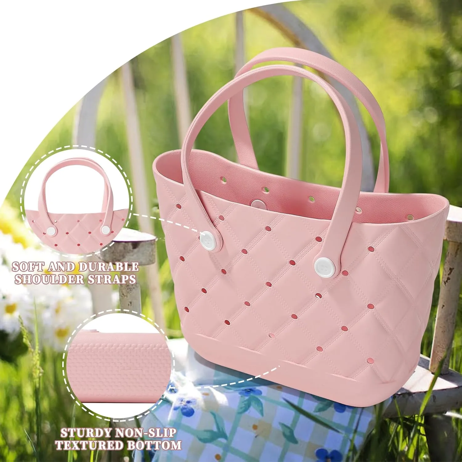 X Large Beach Bag Rubber Tote Bag, Waterproof Washable Proof Travel Bag for Women Handbag for Sports Beach Market Pool