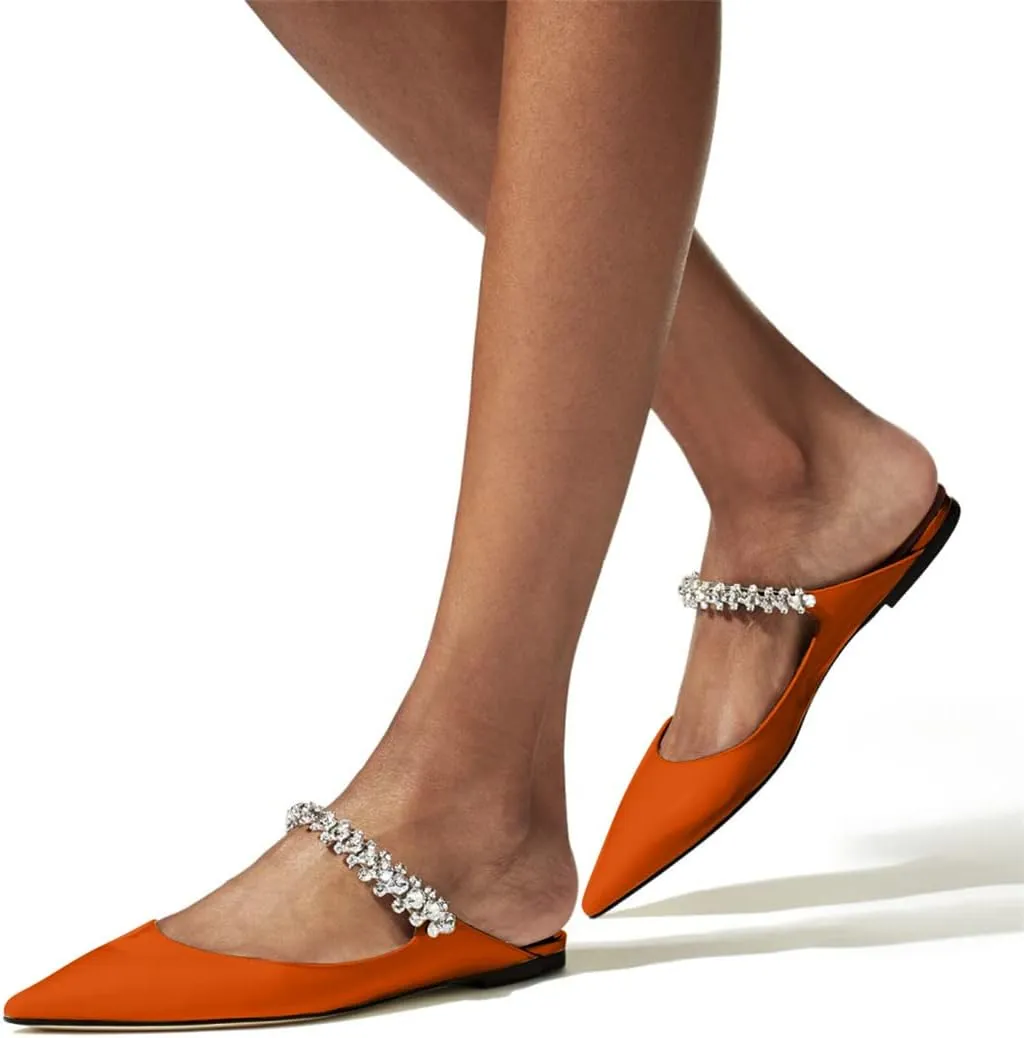 XINIUNIU Women Heeled Mules Patent Leather Strapped Mules Pointed Toe Slip On Sandals for Women Rhinestones Bridal Dress Shoes