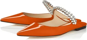 XINIUNIU Women Heeled Mules Patent Leather Strapped Mules Pointed Toe Slip On Sandals for Women Rhinestones Bridal Dress Shoes
