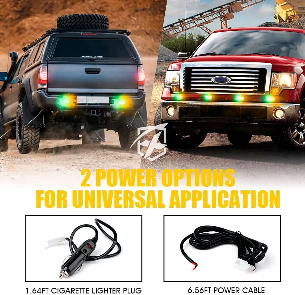 Xprite Amber Green LED Surface Mount Strobe Lights Kit, w/Control Panel Emergency Safety Warning Flashing Grille Cop Marker Light Assembly for Vehicles Trucks ATV UTV Motorcycle 4PCS