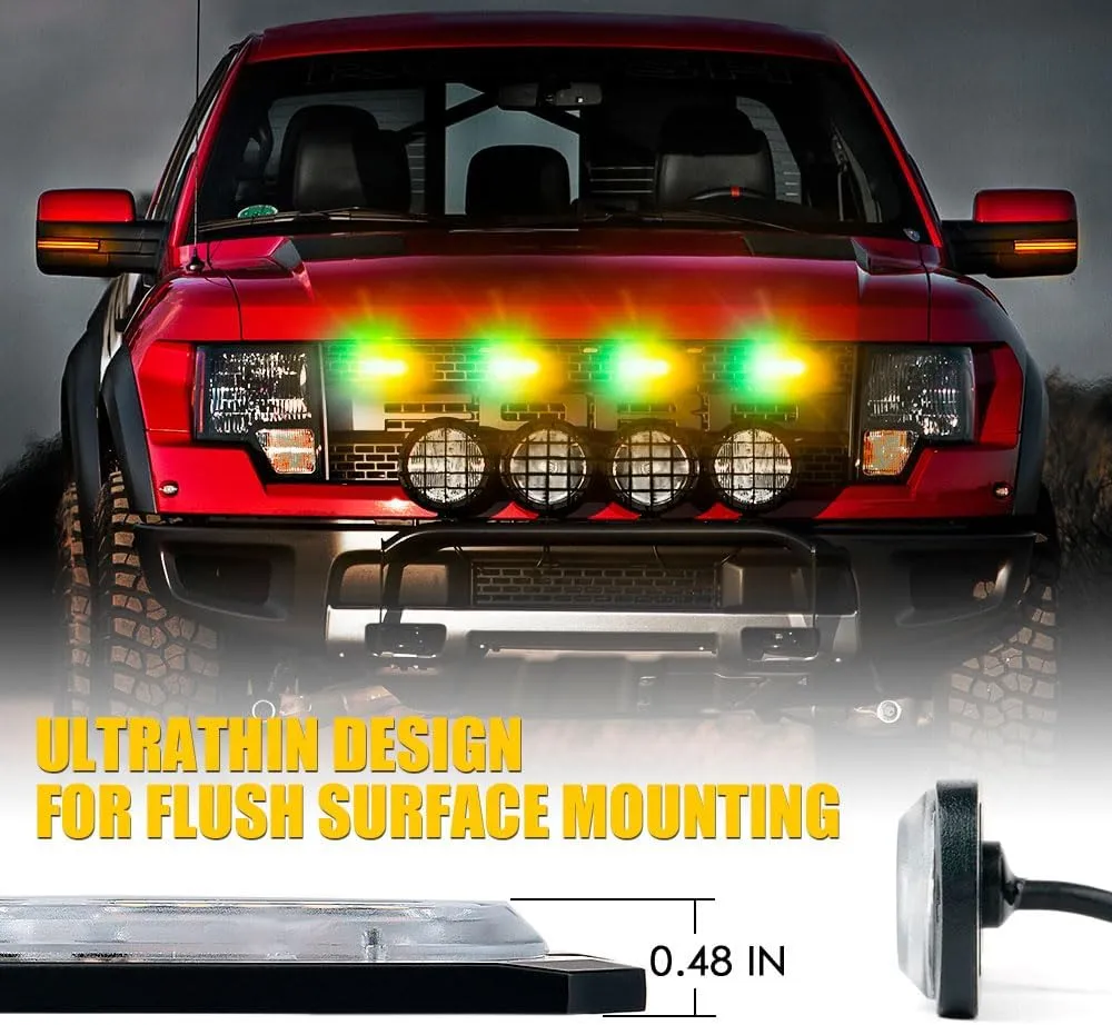 Xprite Amber Green LED Surface Mount Strobe Lights Kit, w/Control Panel Emergency Safety Warning Flashing Grille Cop Marker Light Assembly for Vehicles Trucks ATV UTV Motorcycle 4PCS