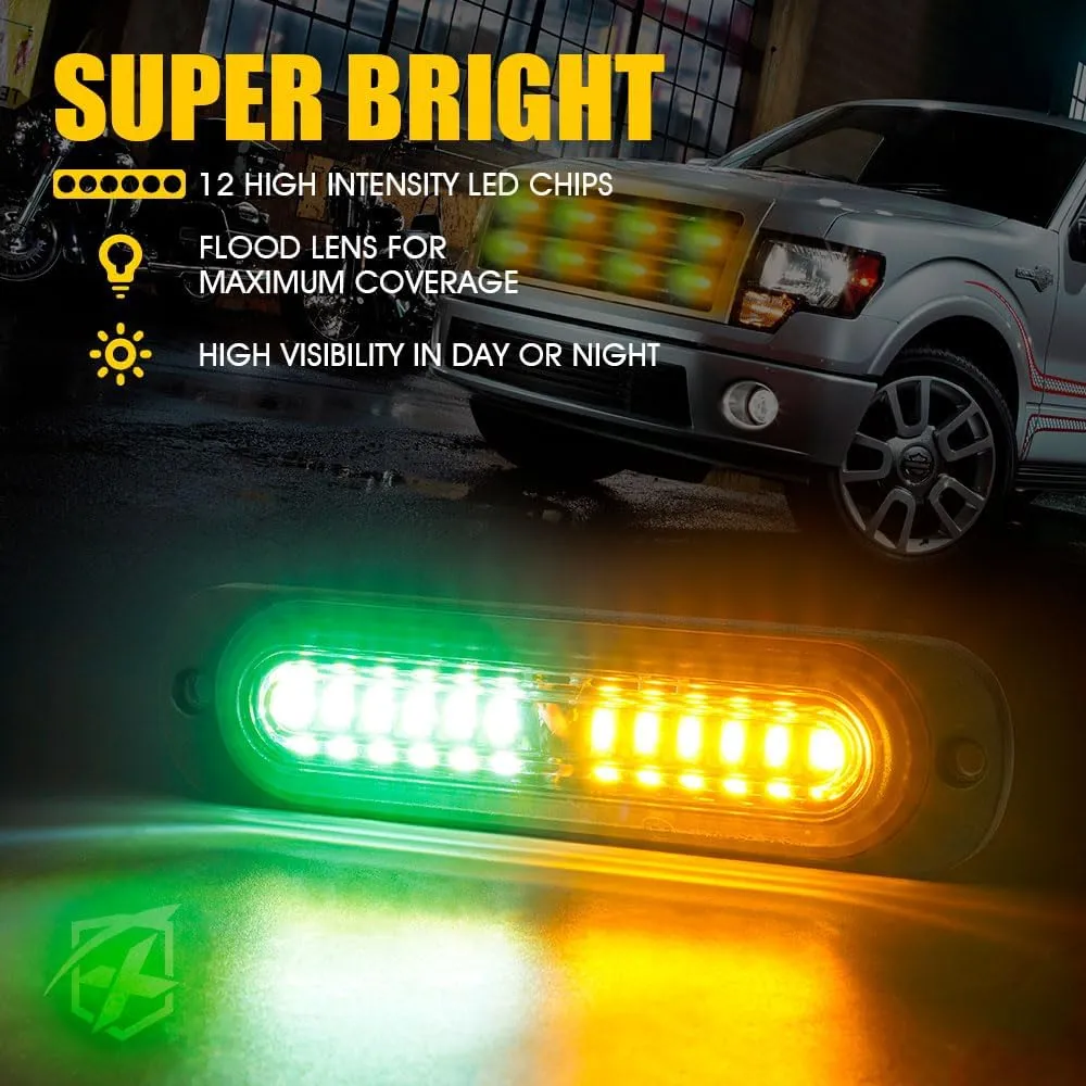 Xprite Amber Green LED Surface Mount Strobe Lights Kit, w/Control Panel Emergency Safety Warning Flashing Grille Cop Marker Light Assembly for Vehicles Trucks ATV UTV Motorcycle 4PCS