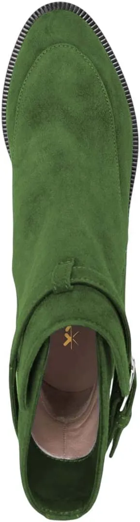 XYD Women Classic Pull On Suede Closed Round Toe Decorative Buckle Ankle Boots Low Heel Flats Winter Short Bootie Comfortable Travel Casual Shoes