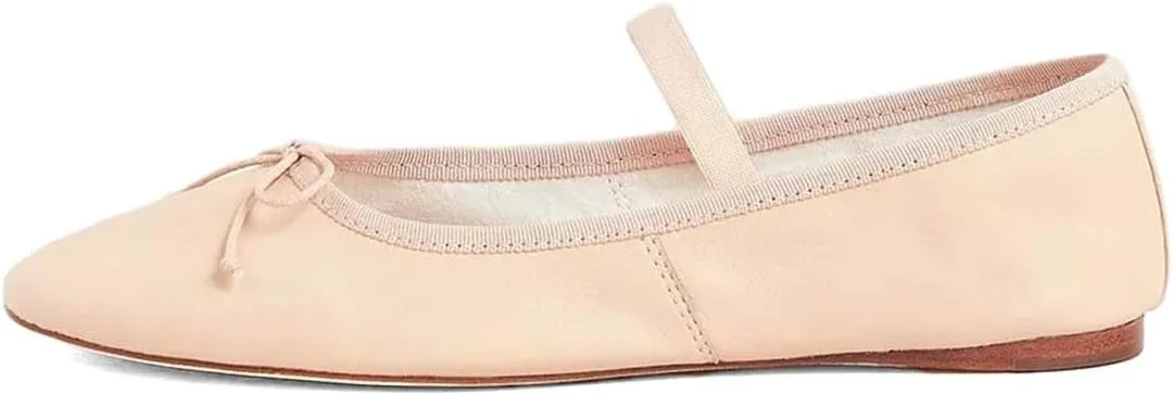 XYD Women Girls Ballet Flats Slip On Closed Almond Toe Elastic Single Strap Bowknot Cute Dress Date Shoes
