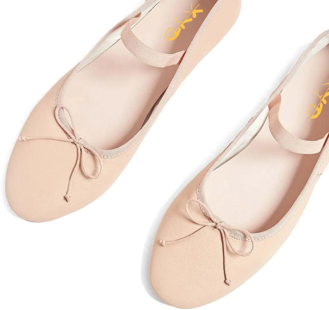 XYD Women Girls Ballet Flats Slip On Closed Almond Toe Elastic Single Strap Bowknot Cute Dress Date Shoes